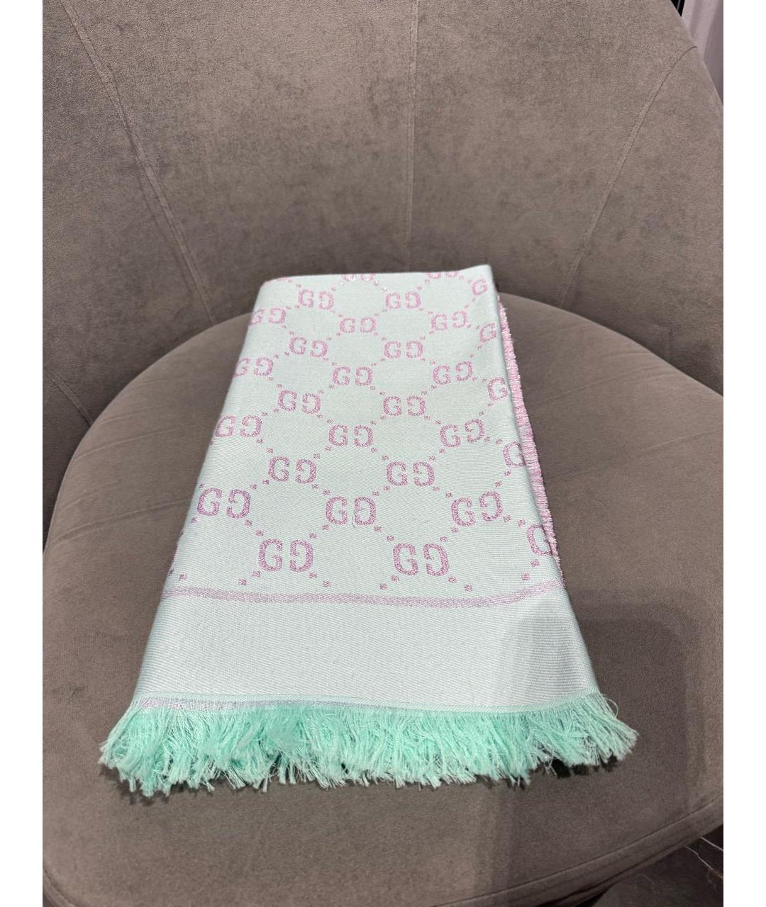GUCCI Бирюзовый шерстяной шарф, фото 2