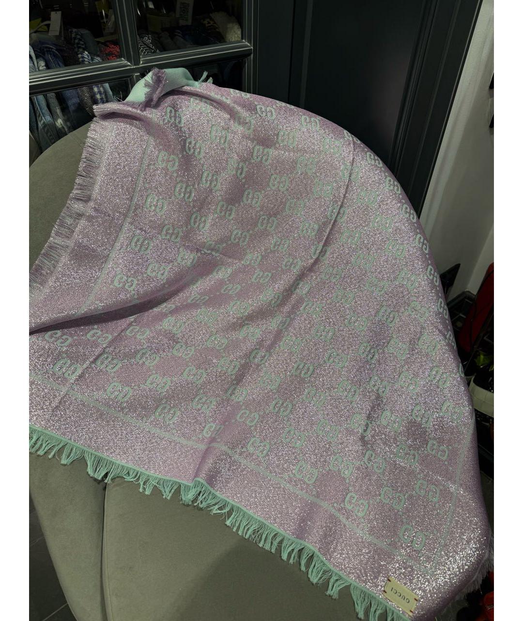 GUCCI Бирюзовый шерстяной шарф, фото 4