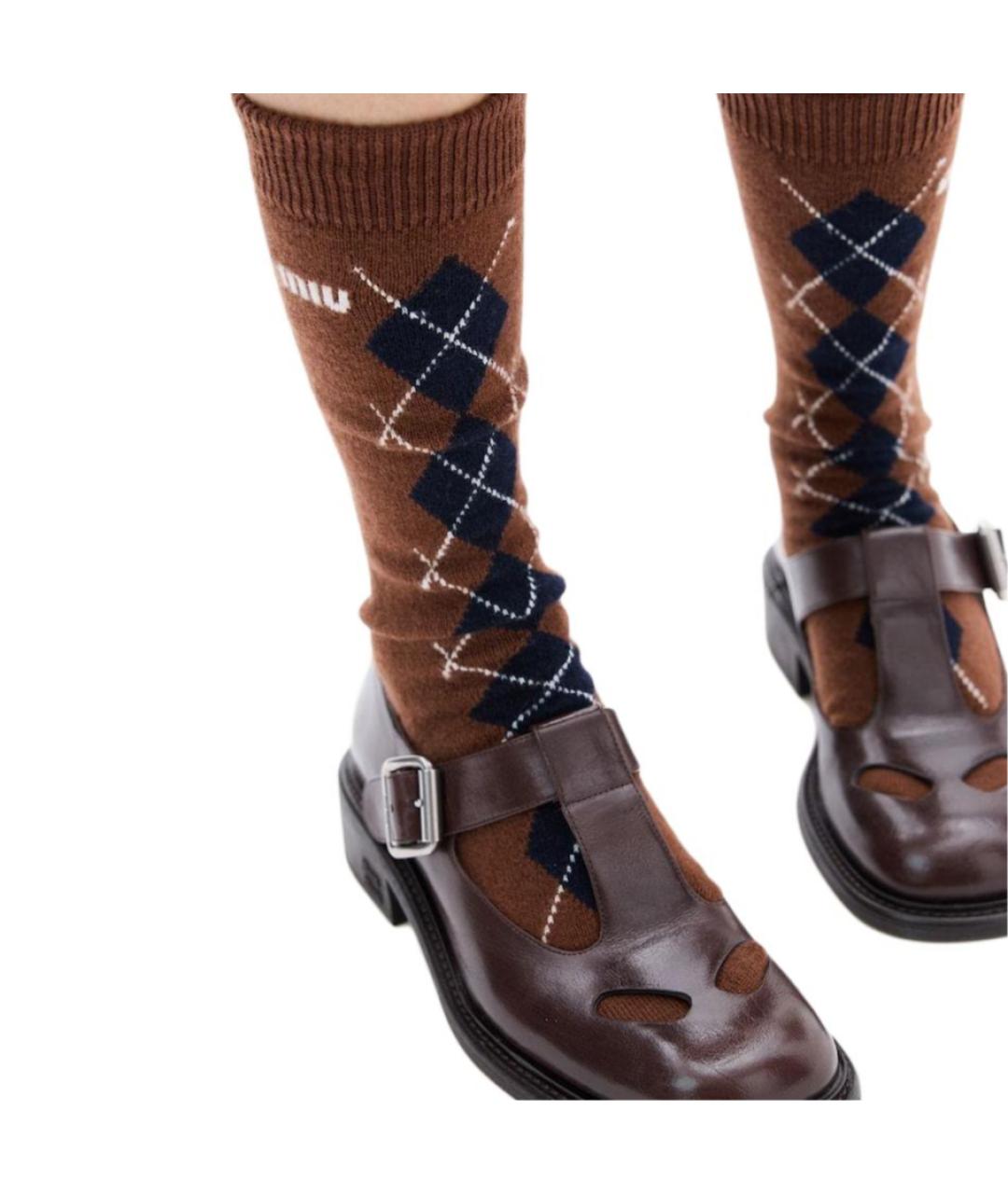 MIU MIU Коричневые носки, чулки и колготы, фото 2