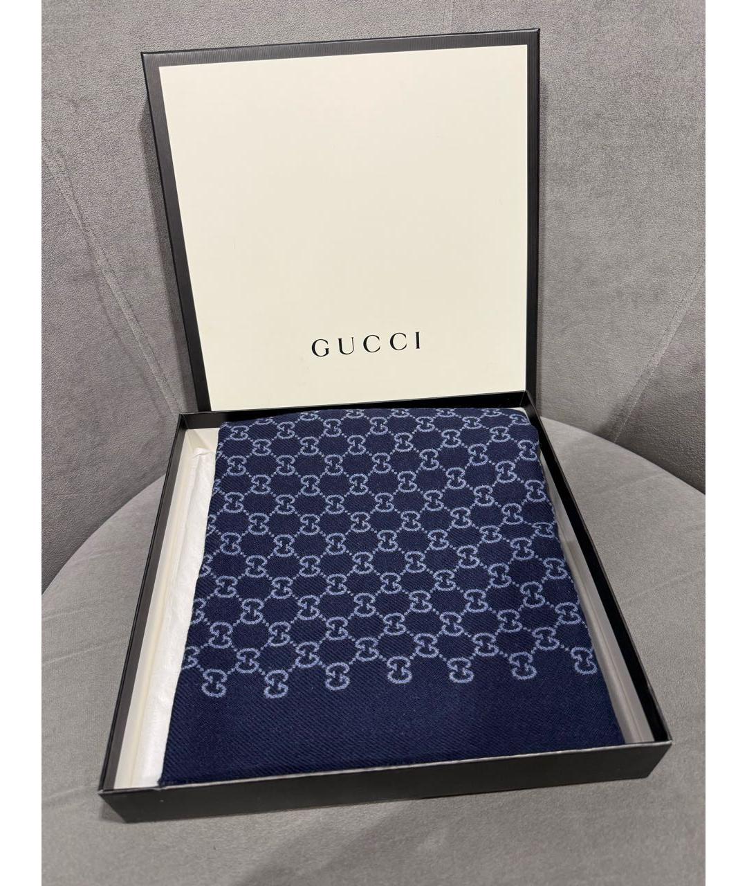 GUCCI Темно-синий шерстяной платок, фото 5