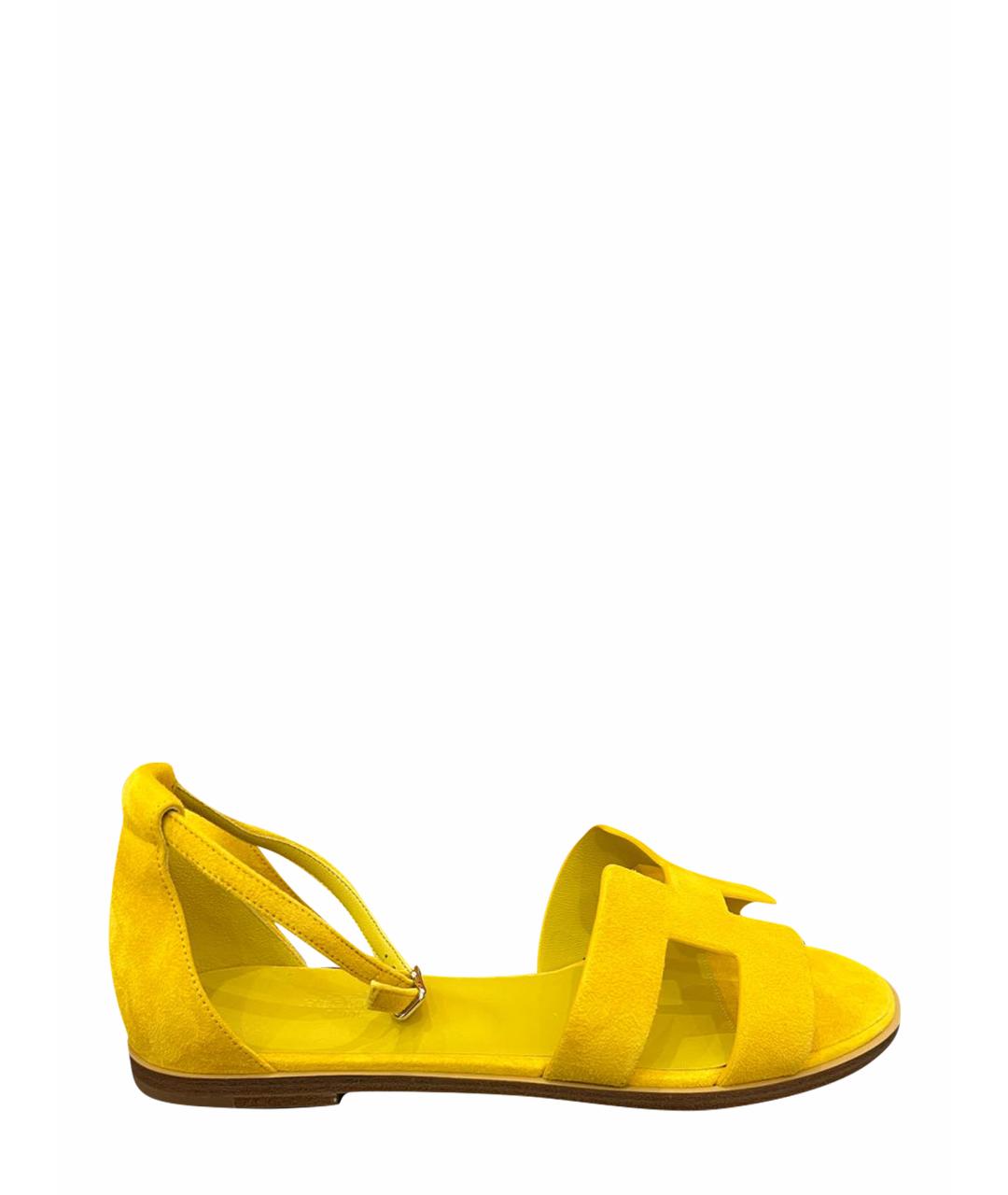 HERMES Желтые замшевые сандалии, фото 1