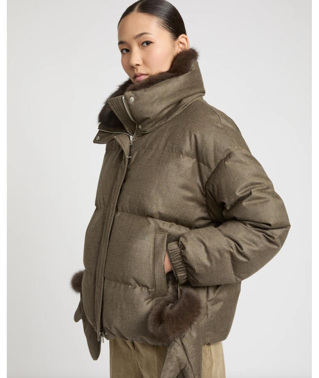 YVES SALOMON Хаки шерстяная куртка, фото 4