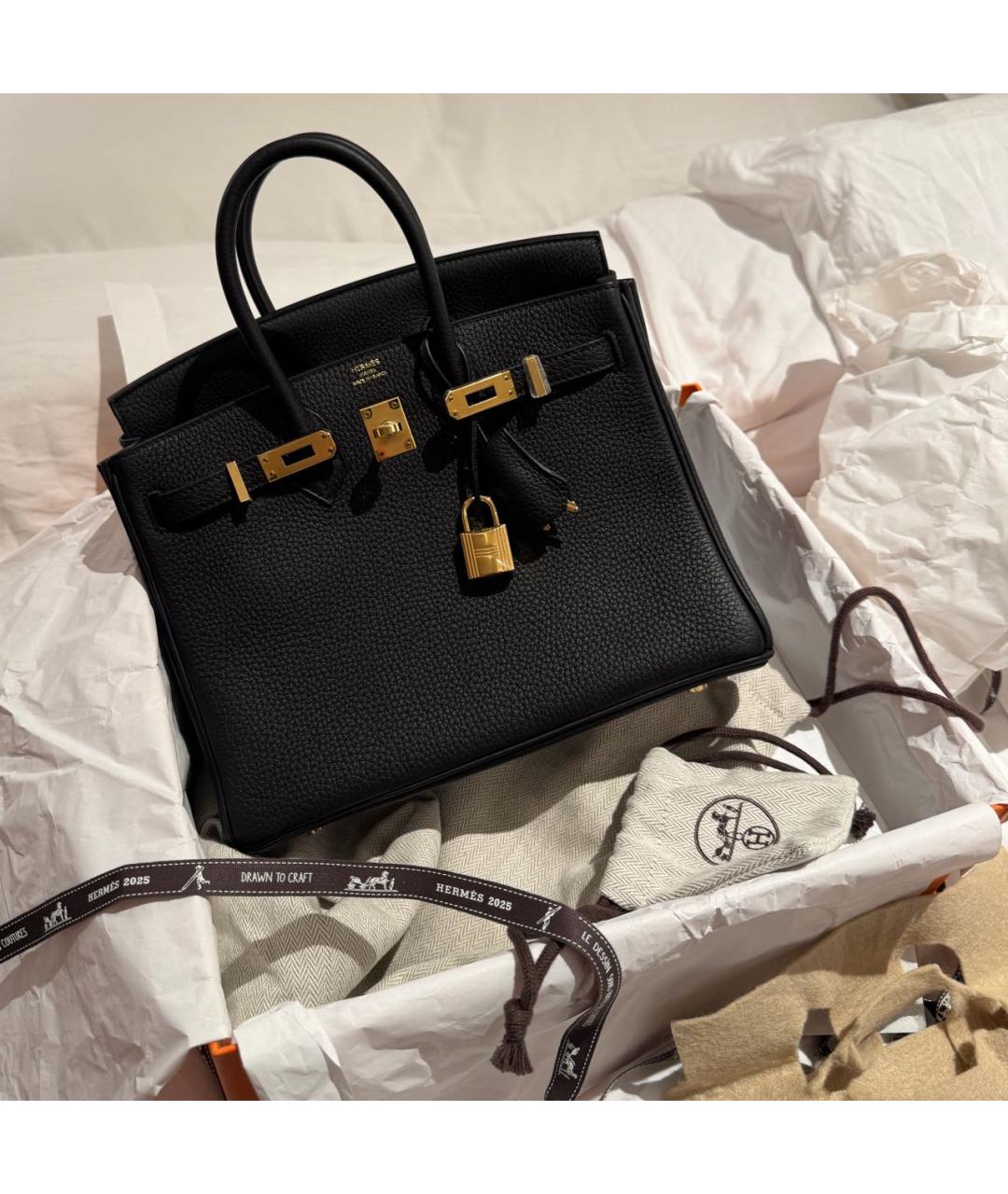 HERMES Черная кожаная сумка с короткими ручками, фото 3