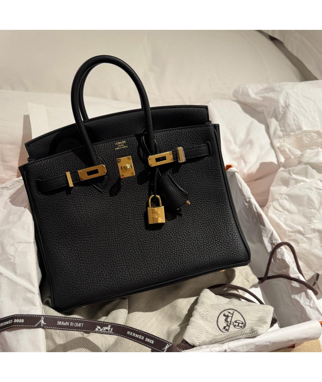 HERMES Черная кожаная сумка с короткими ручками, фото 4