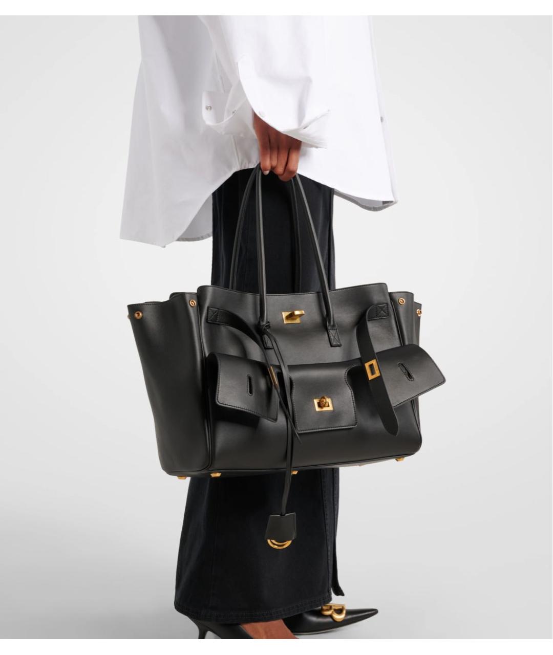 BALENCIAGA Черная кожаная сумка тоут, фото 7