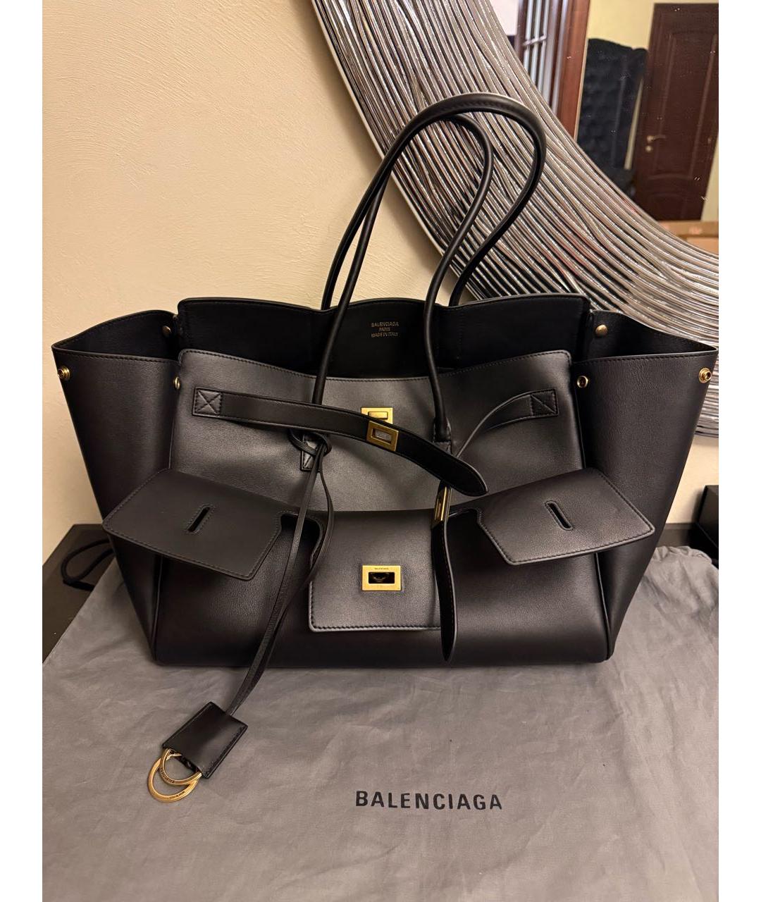 BALENCIAGA Черная кожаная сумка тоут, фото 5