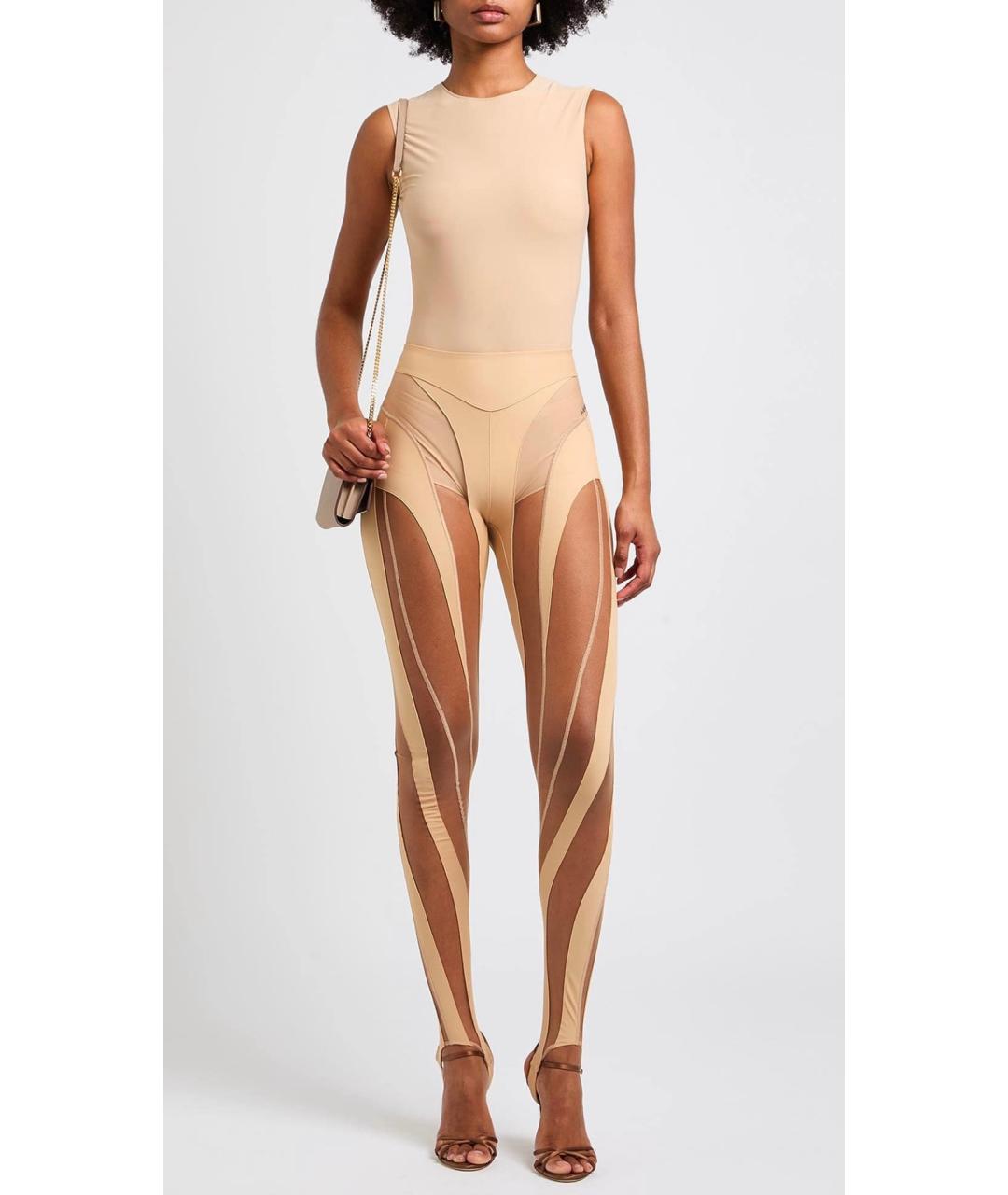 MUGLER Бежевые полиамидовые леггинсы и велосипедки, фото 2