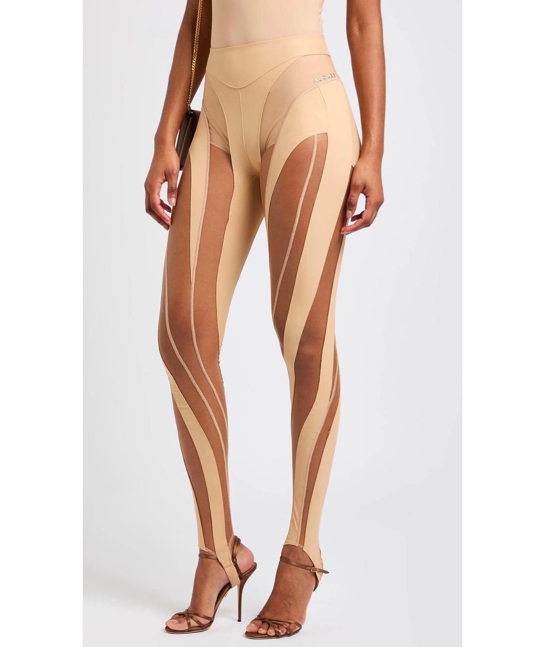 MUGLER Бежевые полиамидовые леггинсы и велосипедки, фото 3