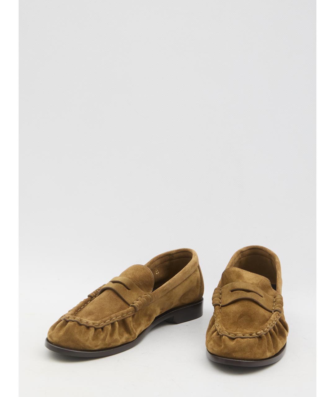 SAINT LAURENT Коричневые замшевые лоферы, фото 5
