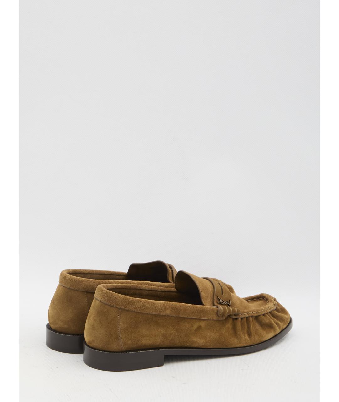 SAINT LAURENT Коричневые замшевые лоферы, фото 3