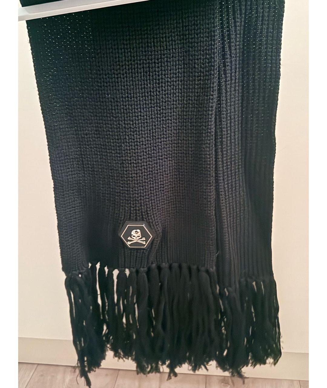 PHILIPP PLEIN Черный шерстяной шарф, фото 2