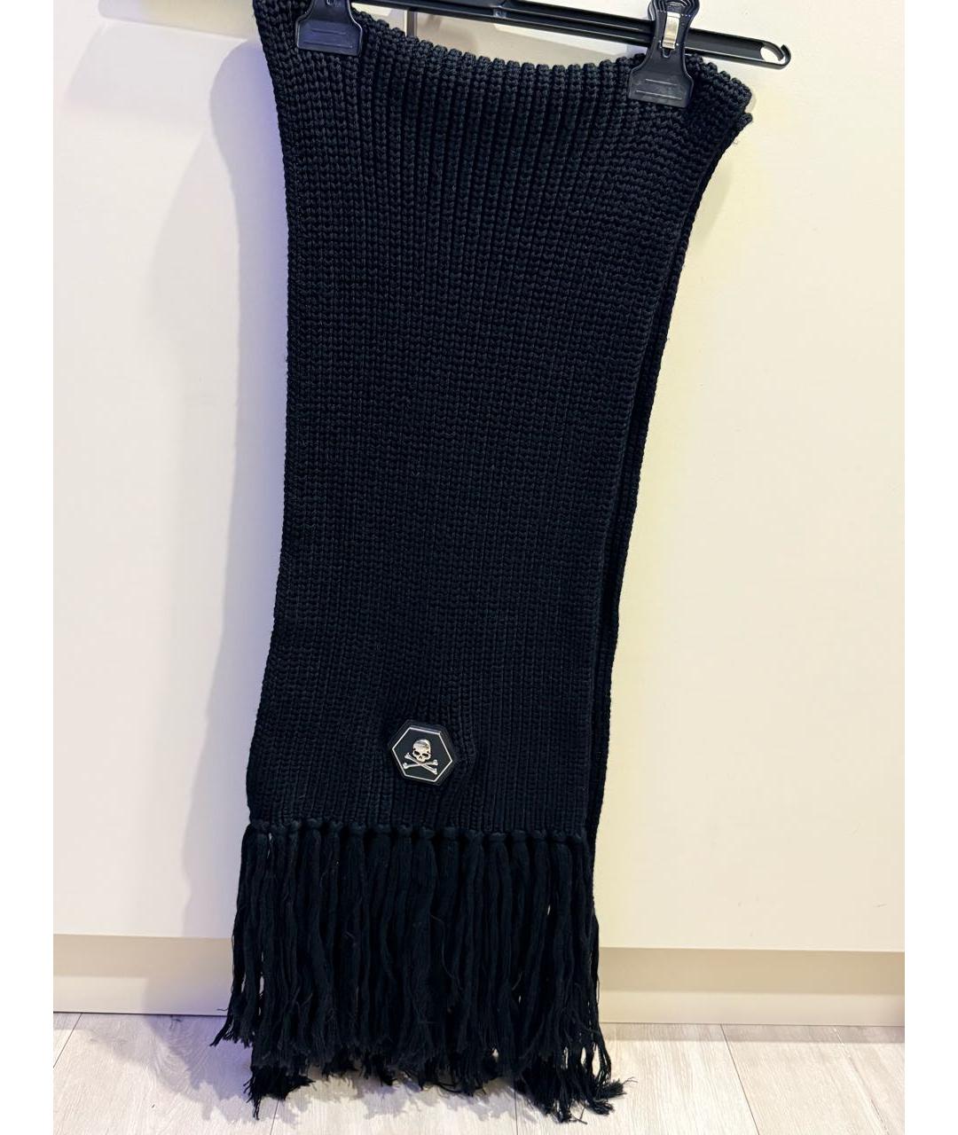 PHILIPP PLEIN Черный шерстяной шарф, фото 4