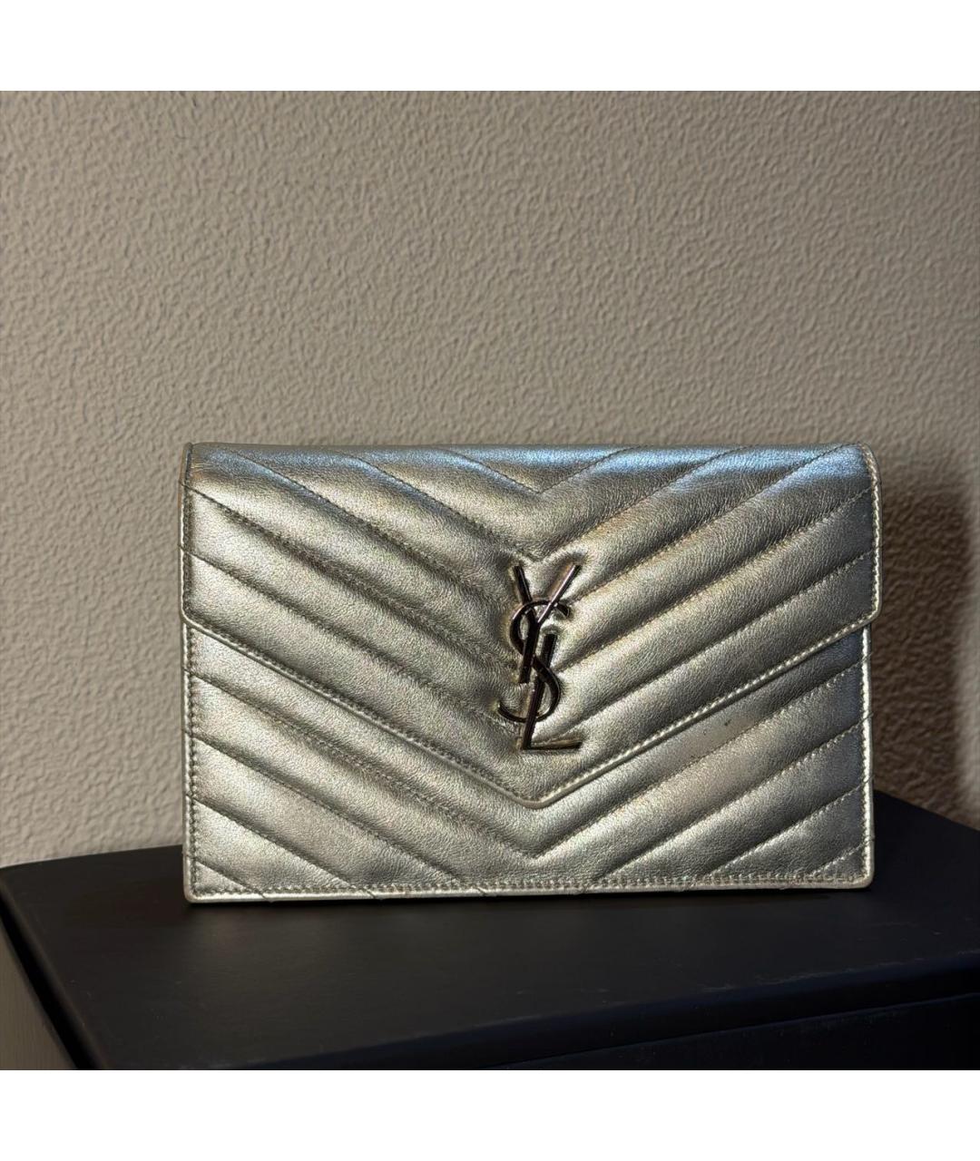 SAINT LAURENT Серебряная кожаная сумка через плечо, фото 7