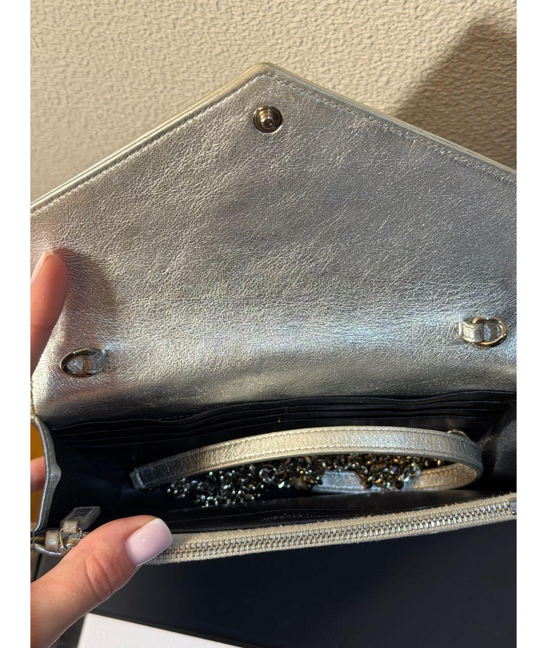 SAINT LAURENT Серебряная кожаная сумка через плечо, фото 4
