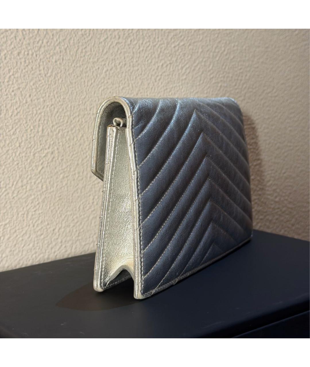 SAINT LAURENT Серебряная кожаная сумка через плечо, фото 2