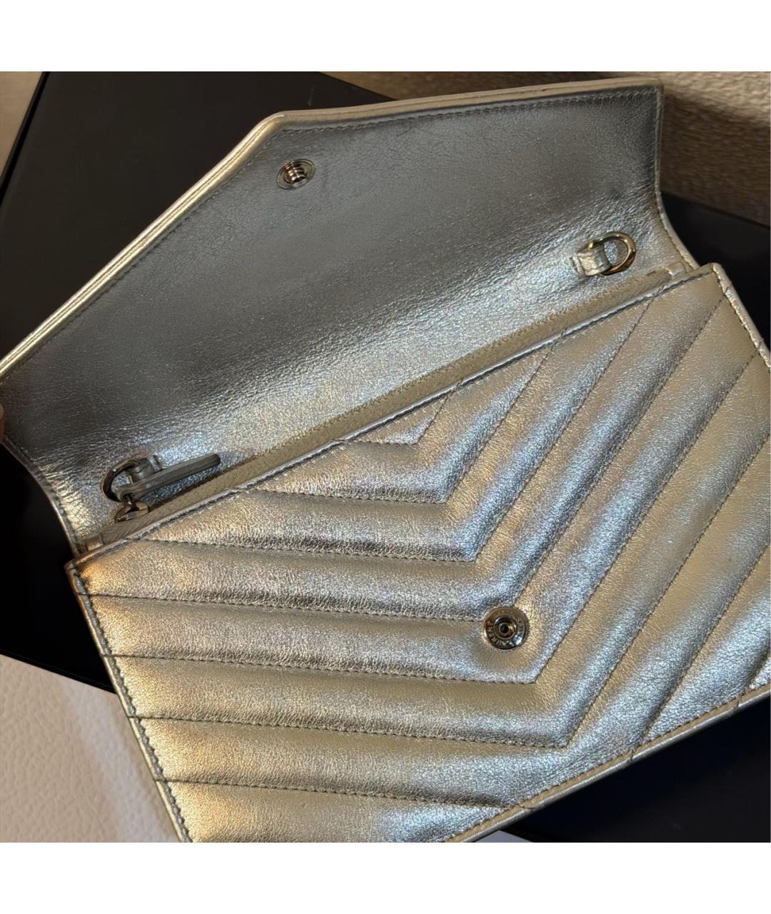 SAINT LAURENT Серебряная кожаная сумка через плечо, фото 5