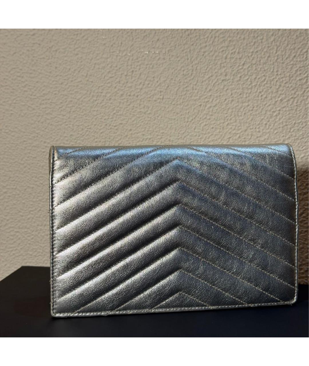 SAINT LAURENT Серебряная кожаная сумка через плечо, фото 3