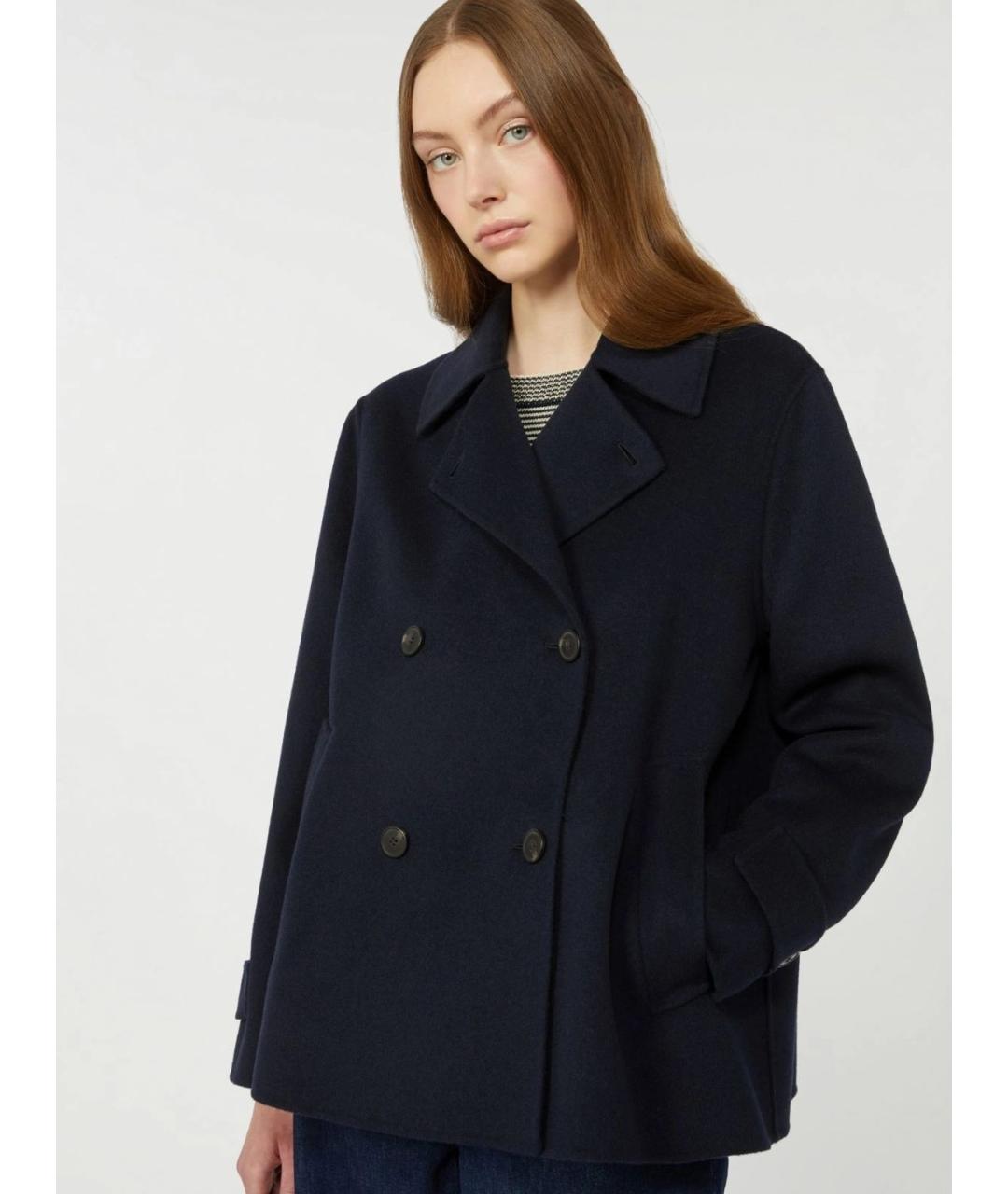 WEEKEND MAX MARA Темно-синее шерстяное пальто, фото 5