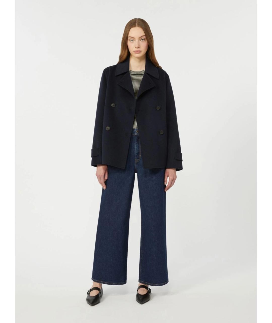 WEEKEND MAX MARA Темно-синее шерстяное пальто, фото 2