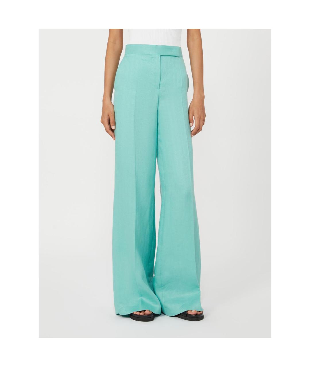 MAX MARA Бирюзовые льняные прямые брюки, фото 5