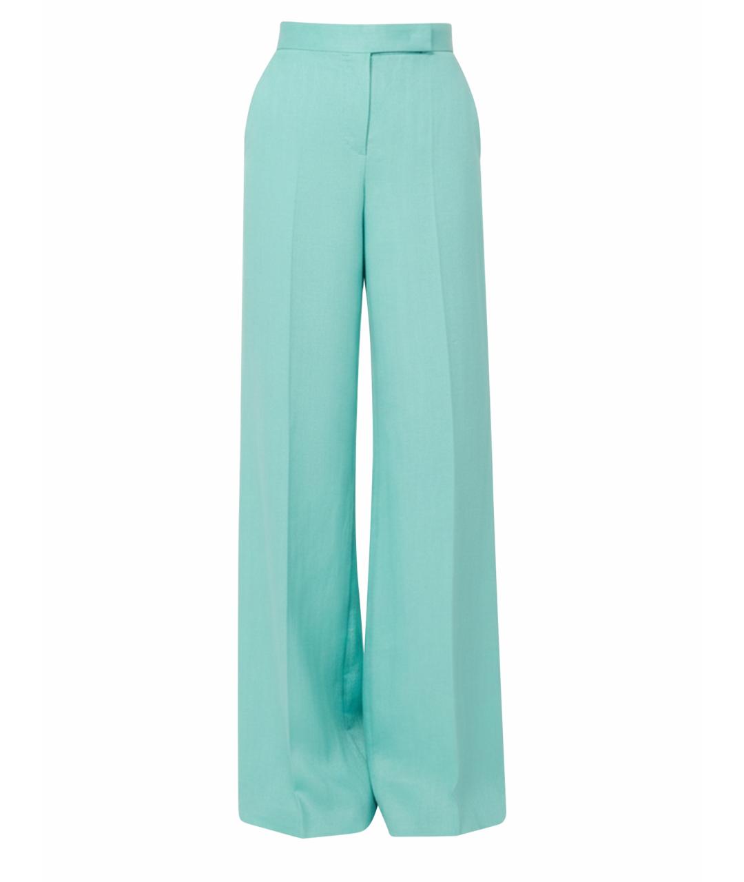 MAX MARA Бирюзовые льняные прямые брюки, фото 1