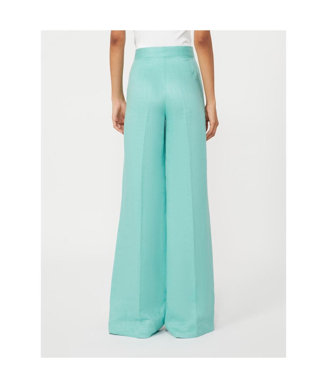 MAX MARA Бирюзовые льняные прямые брюки, фото 2