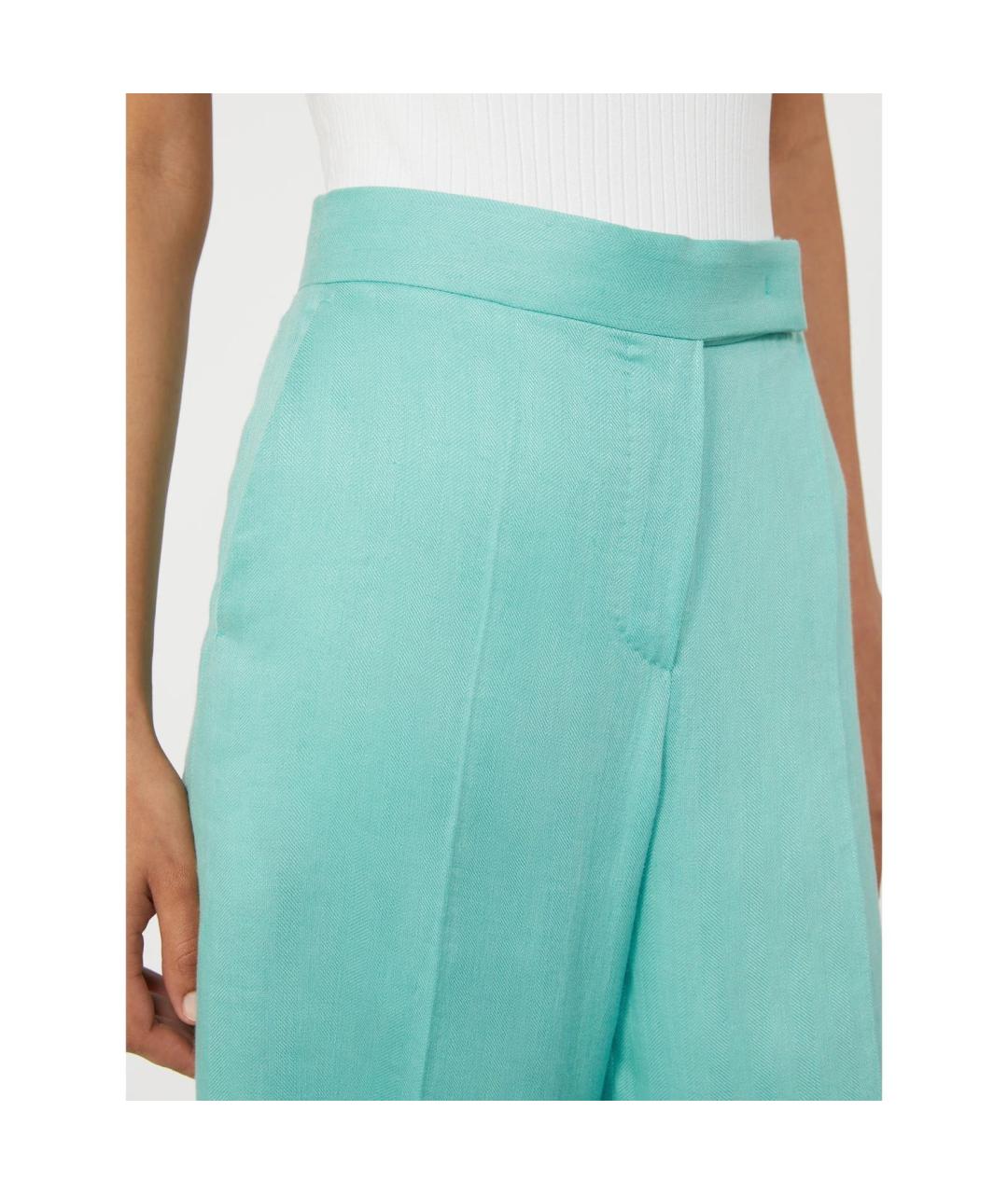 MAX MARA Бирюзовые льняные прямые брюки, фото 3