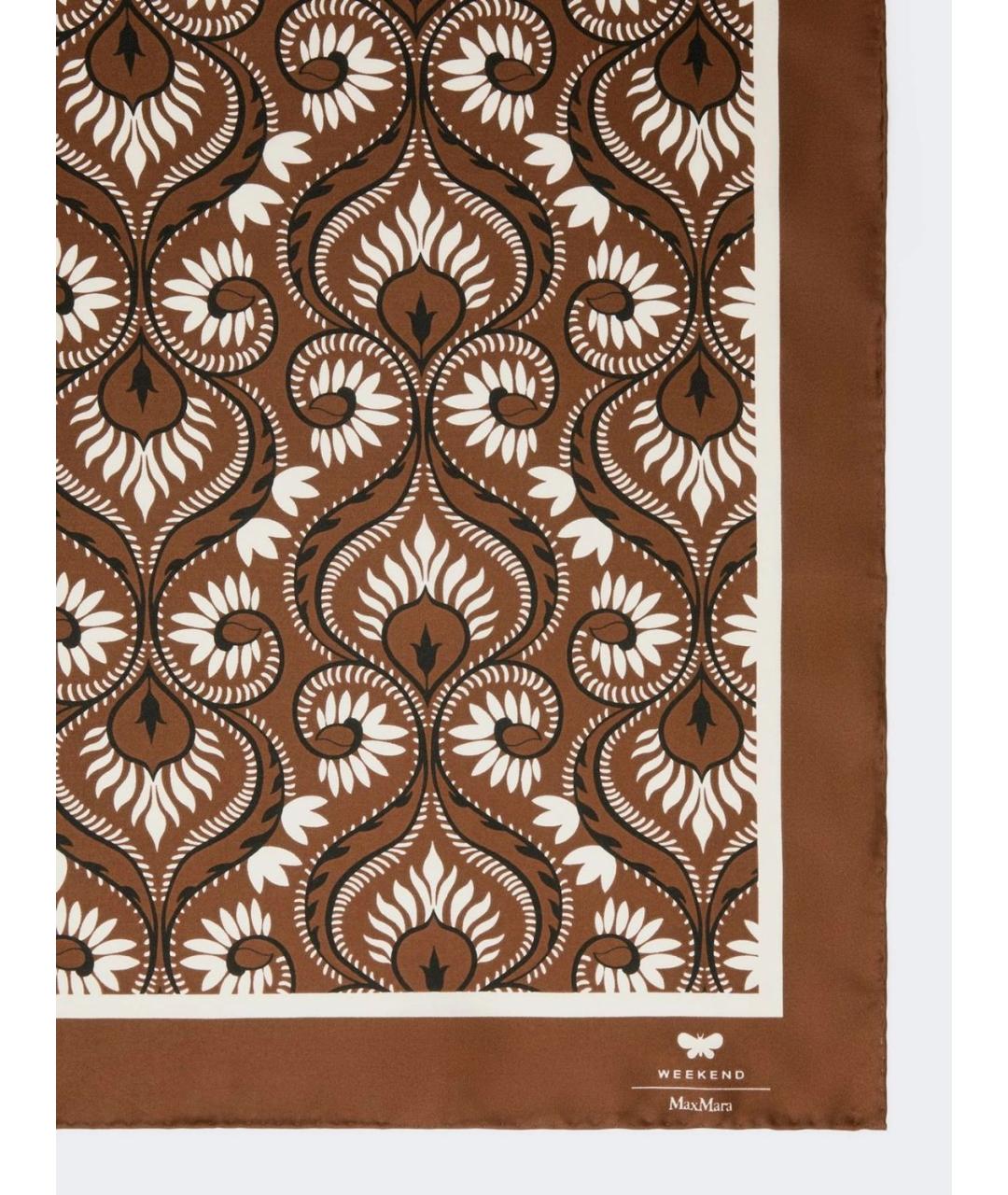 WEEKEND MAX MARA Коричневый шелковый платок, фото 2