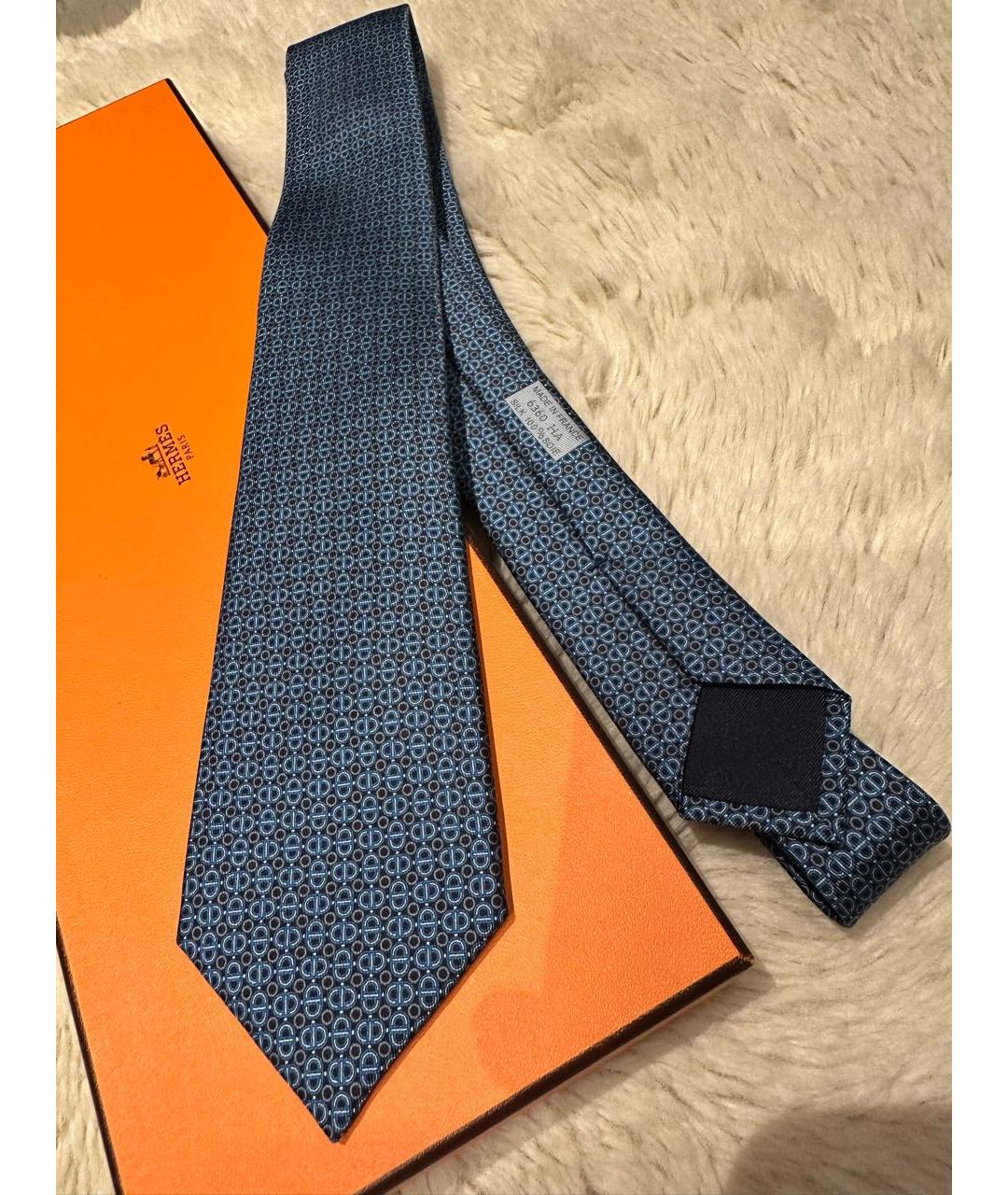 HERMES Синий шелковый галстук, фото 3