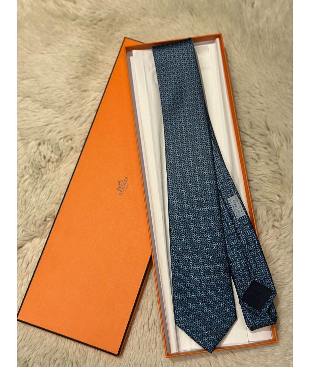 HERMES Синий шелковый галстук, фото 5