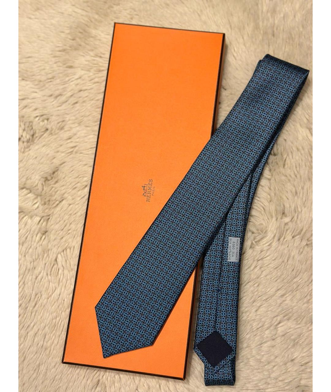 HERMES Синий шелковый галстук, фото 7