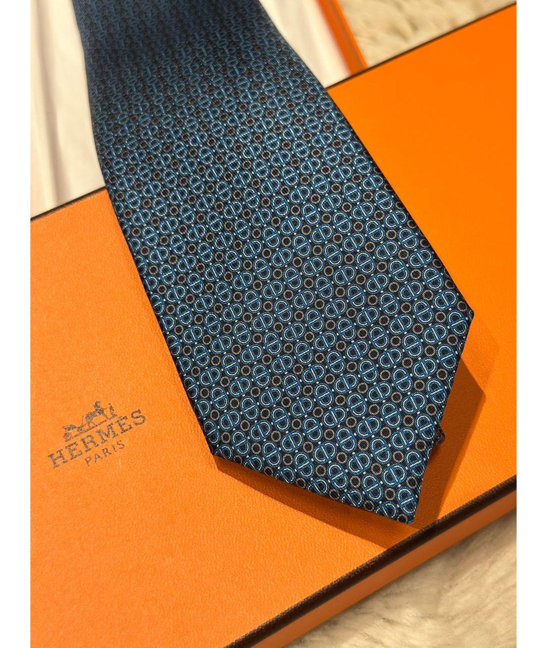 HERMES Синий шелковый галстук, фото 2