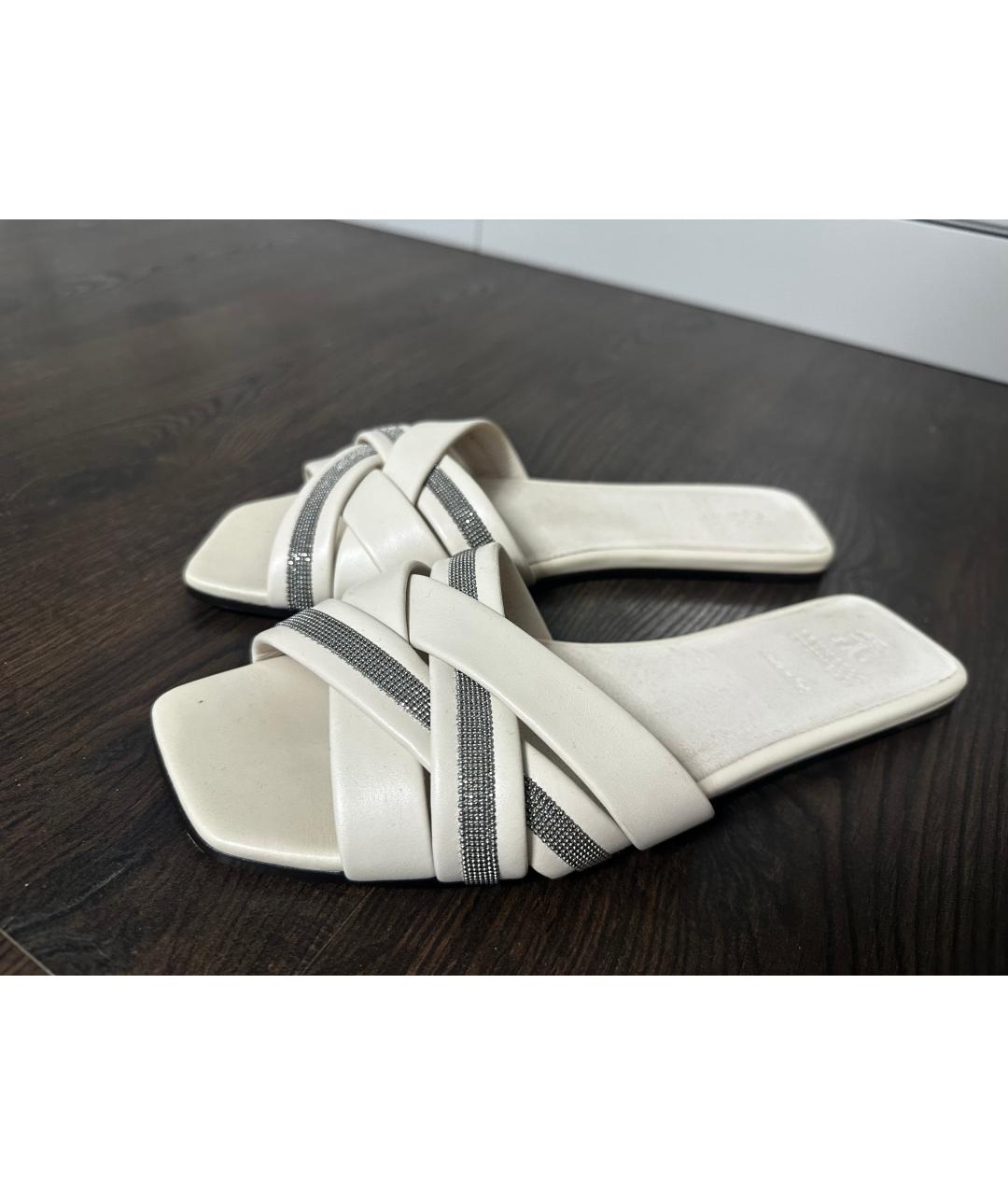 BRUNELLO CUCINELLI Бежевые кожаные сандалии, фото 4