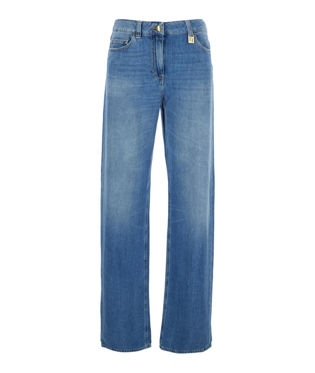 ELISABETTA FRANCHI Голубые хлопковые прямые джинсы, фото 1