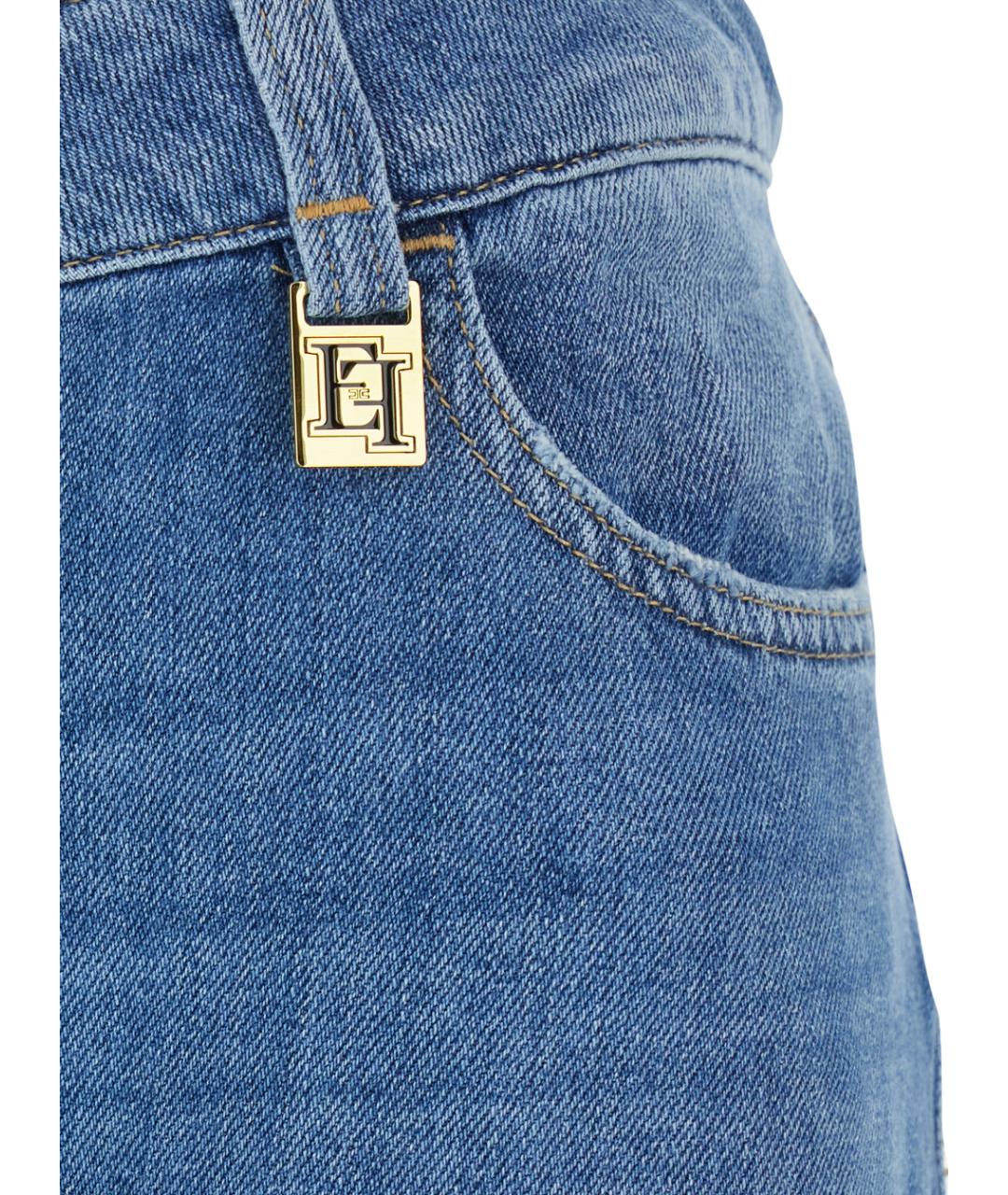 ELISABETTA FRANCHI Голубые хлопковые прямые джинсы, фото 3