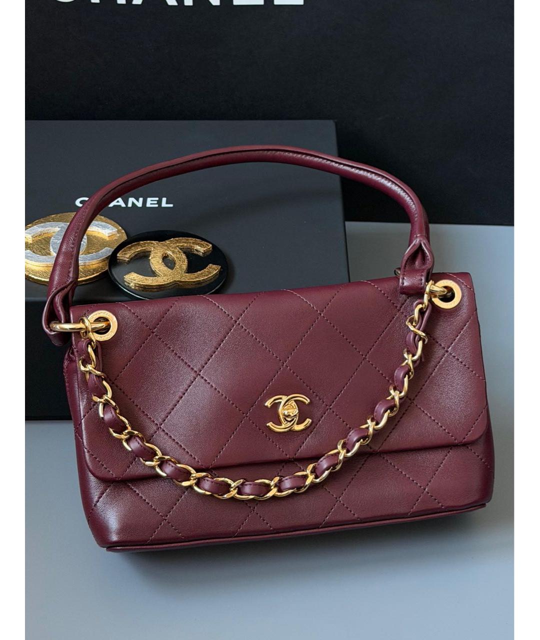 CHANEL Бордовая кожаная сумка через плечо, фото 2