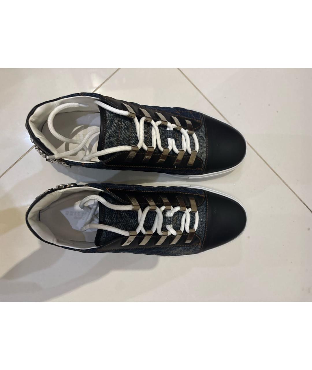 PHILIPP PLEIN Черные кожаные низкие кроссовки / кеды, фото 4