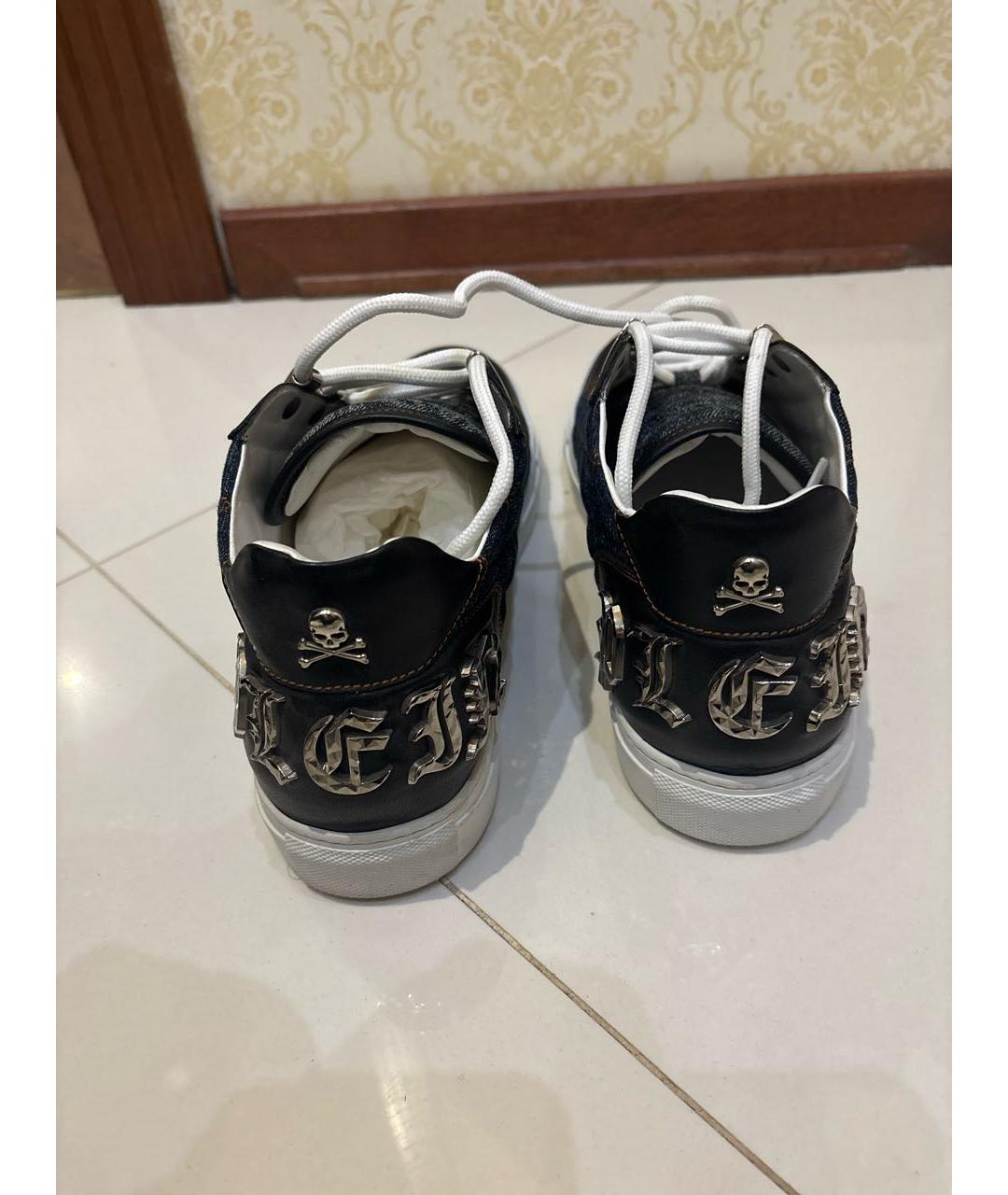 PHILIPP PLEIN Черные кожаные низкие кроссовки / кеды, фото 3