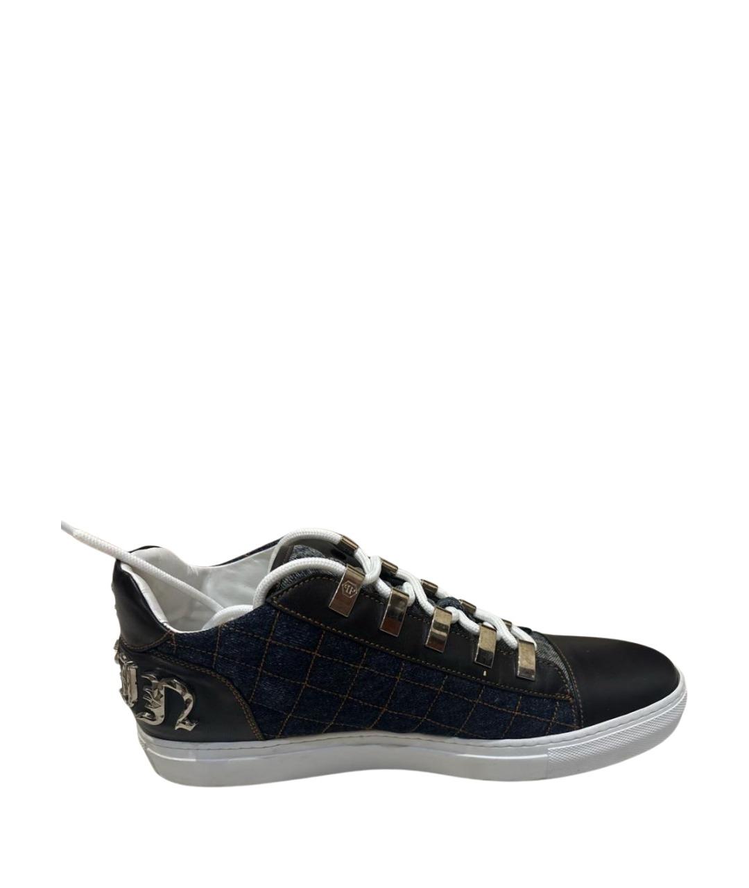 PHILIPP PLEIN Черные кожаные низкие кроссовки / кеды, фото 1