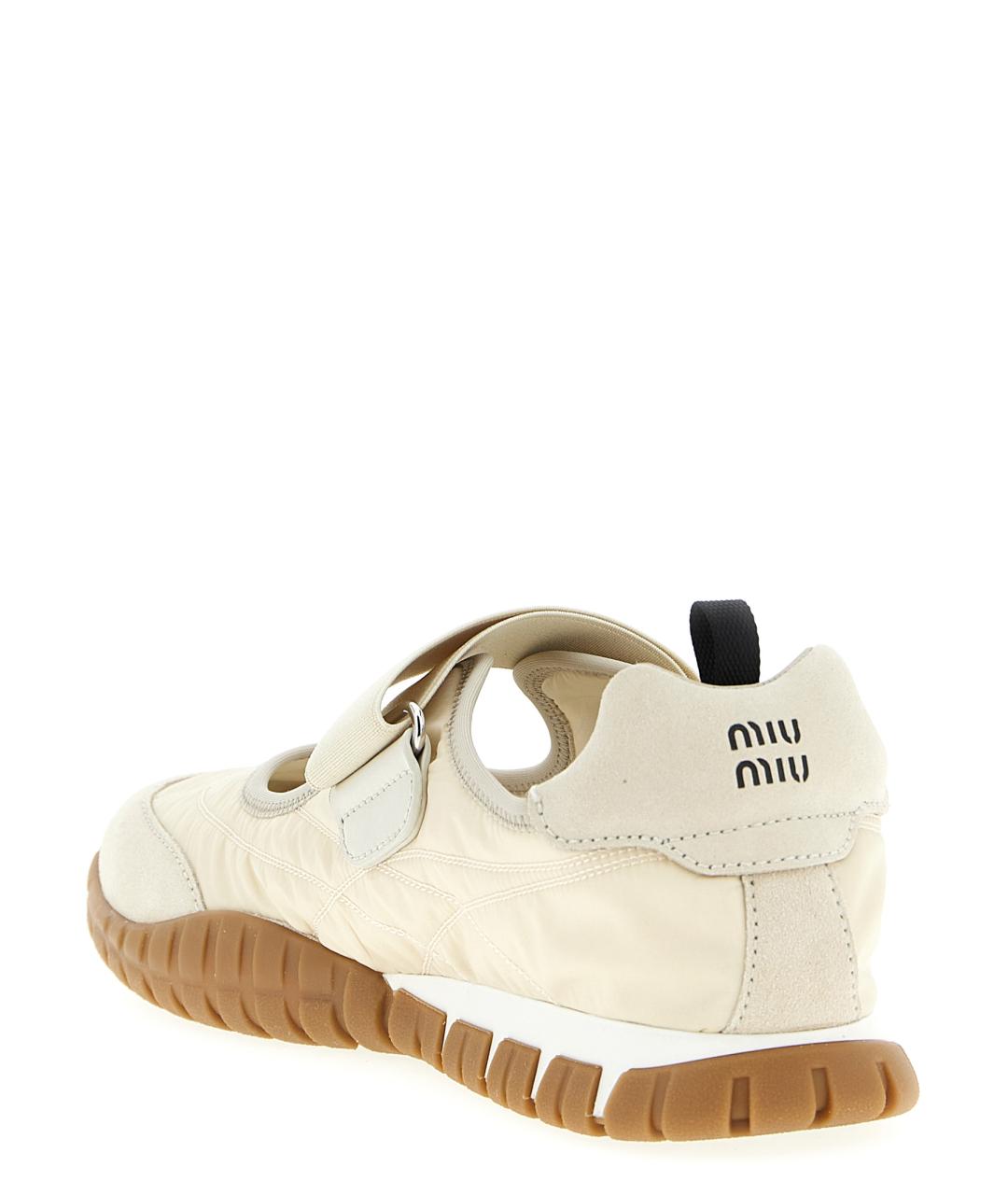 MIU MIU Бежевые текстильные балетки, фото 3