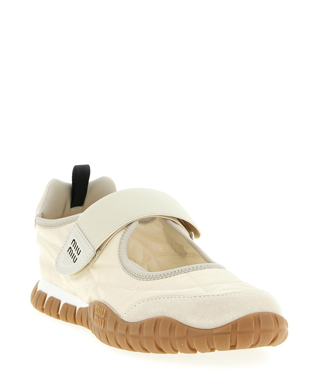 MIU MIU Бежевые текстильные балетки, фото 2