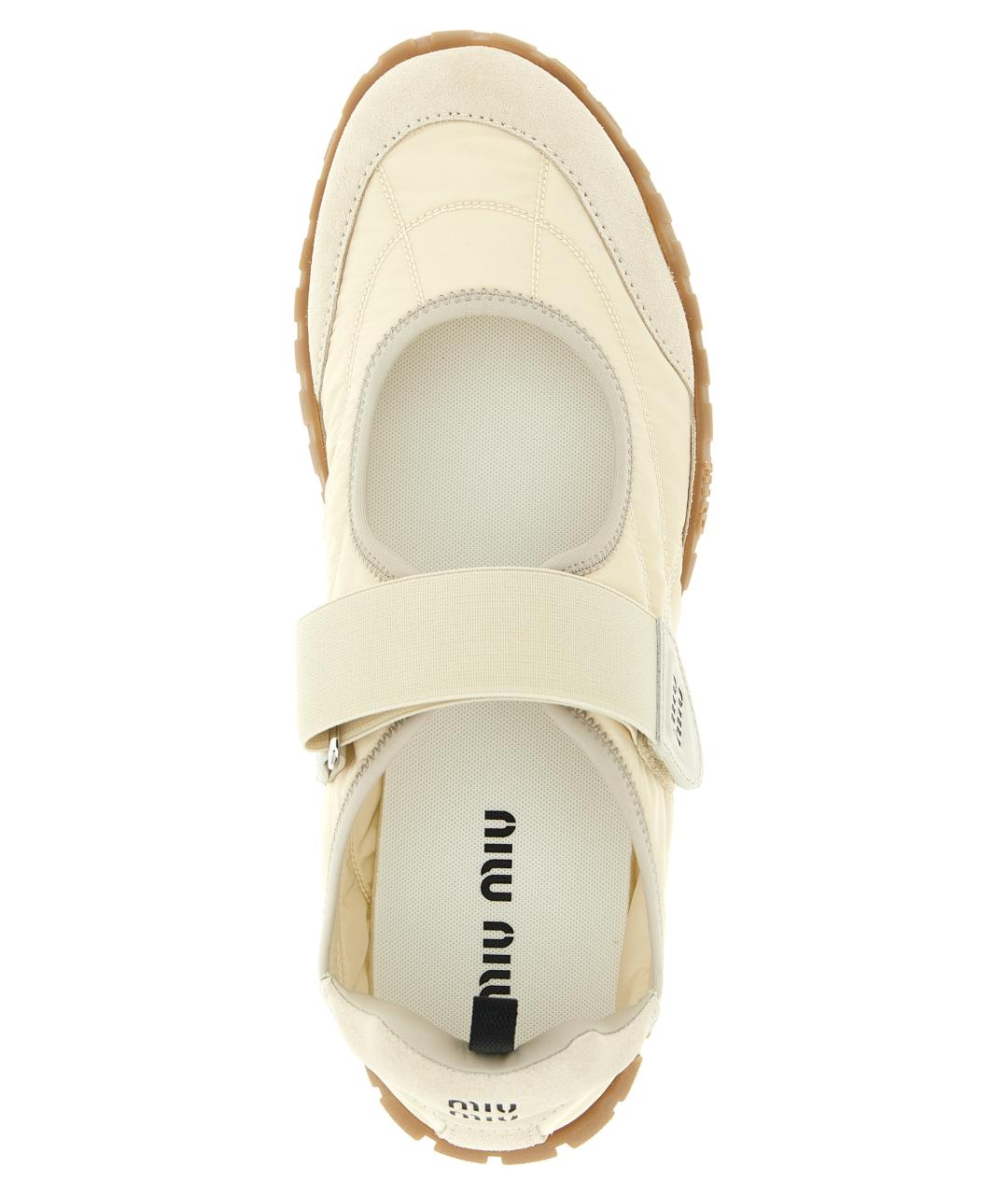 MIU MIU Бежевые текстильные балетки, фото 4