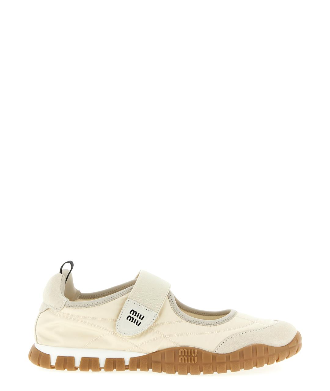 MIU MIU Бежевые текстильные балетки, фото 1