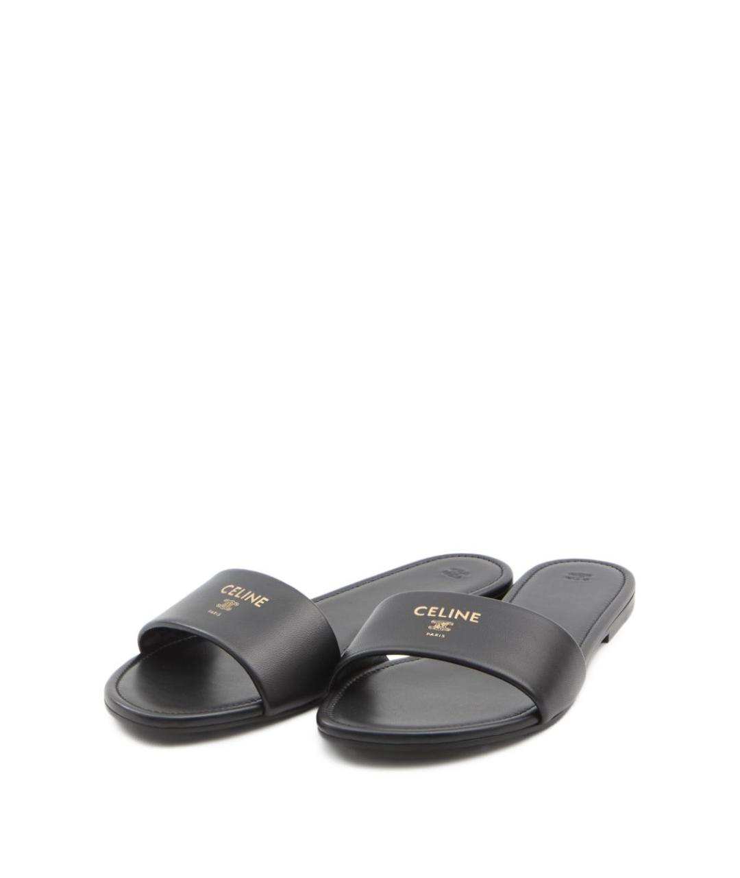 CELINE Черные кожаные шлепанцы, фото 5