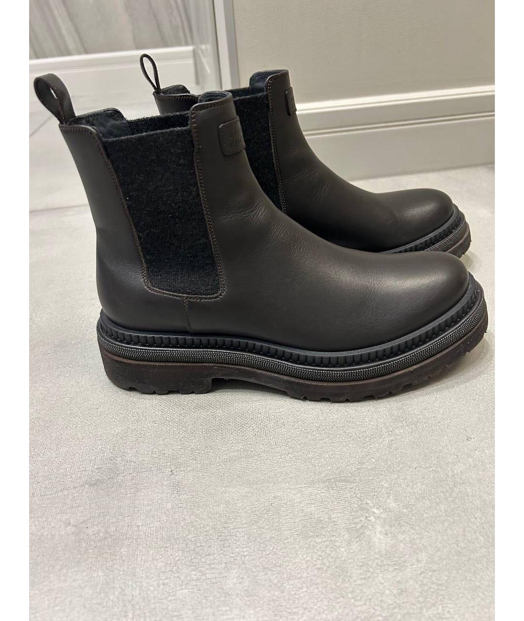 BRUNELLO CUCINELLI Коричневые кожаные полусапоги, фото 9