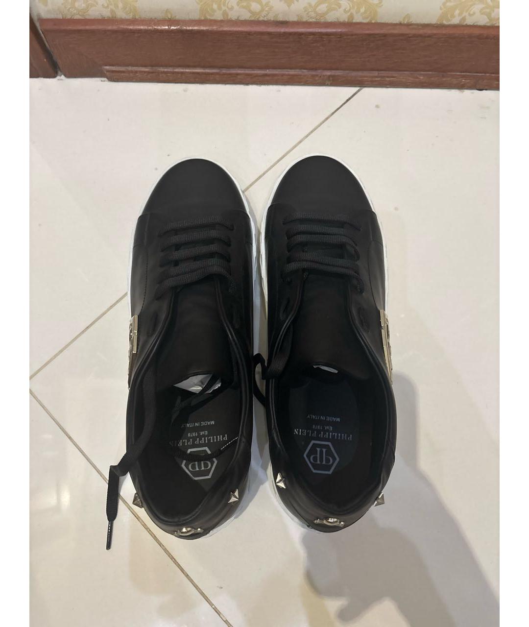 PHILIPP PLEIN Черные кожаные низкие кроссовки / кеды, фото 3