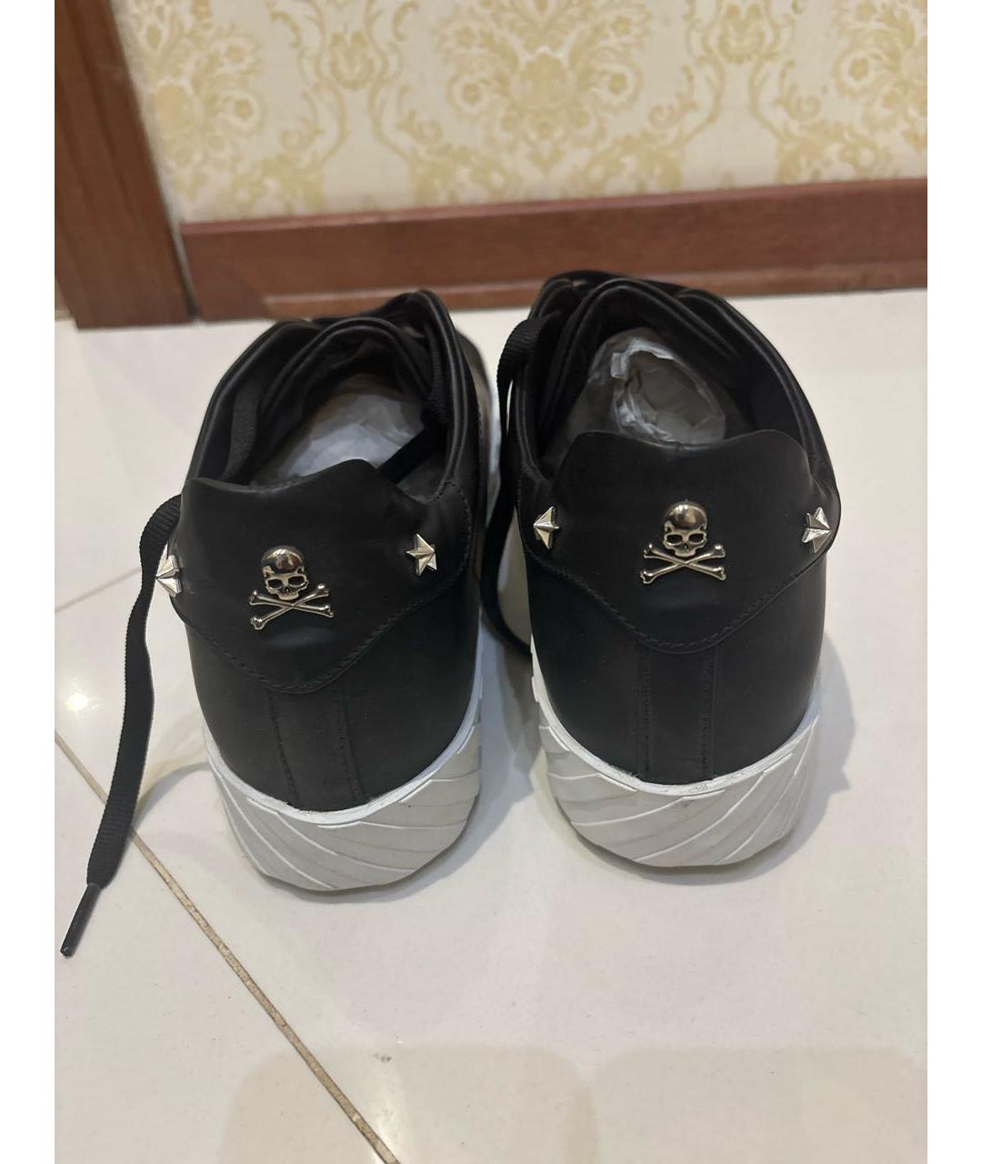 PHILIPP PLEIN Черные кожаные низкие кроссовки / кеды, фото 4