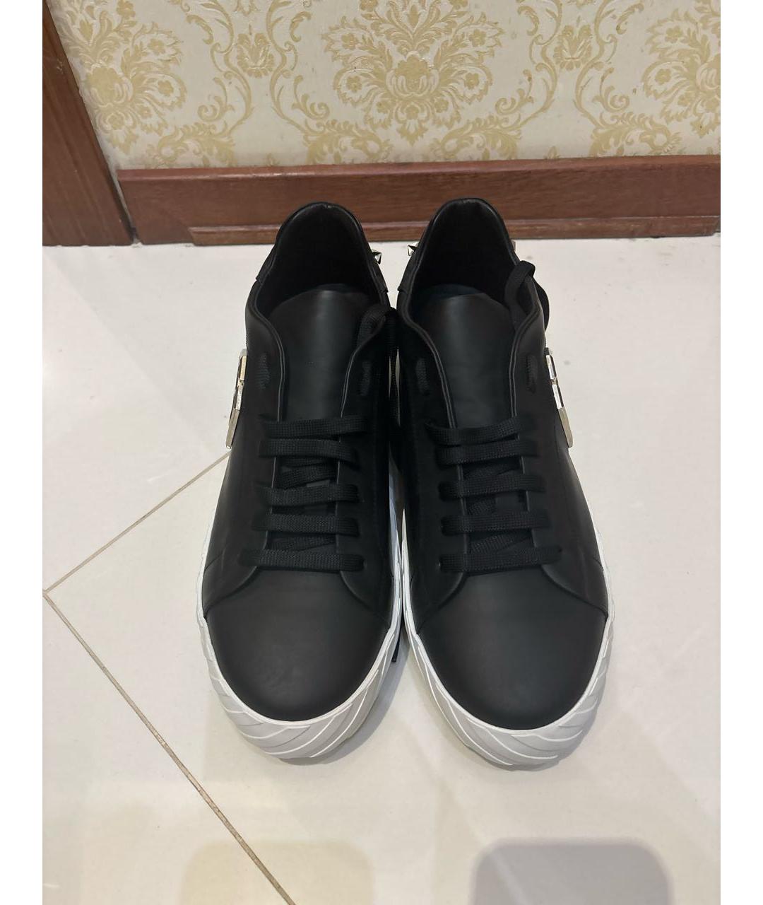 PHILIPP PLEIN Черные кожаные низкие кроссовки / кеды, фото 2