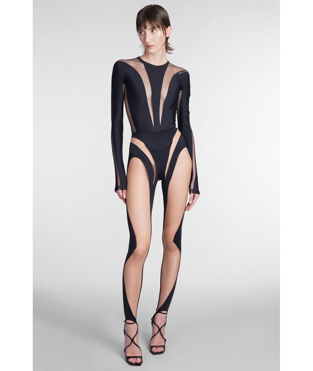 MUGLER Черные полиамидовые леггинсы и велосипедки, фото 6