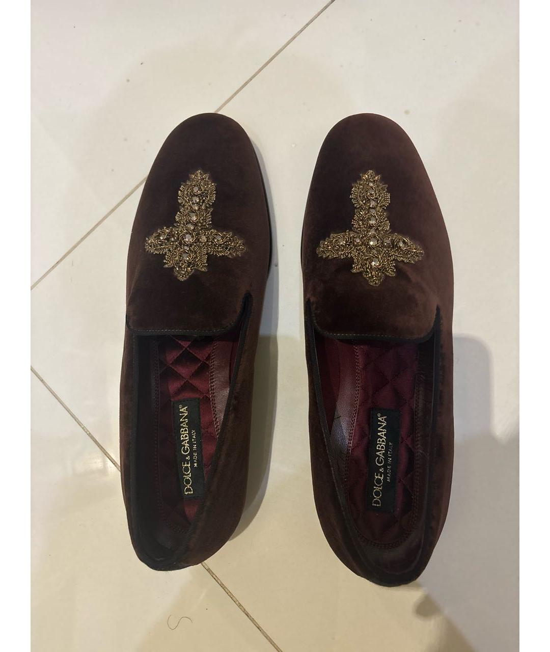 DOLCE&GABBANA Бордовые бархатные лоферы, фото 4